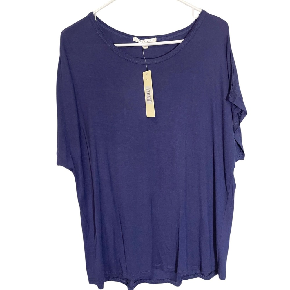 Cyrus L Navy Blue Dolman Sleeve Scoop Neck Top Minimalist Casual Basics